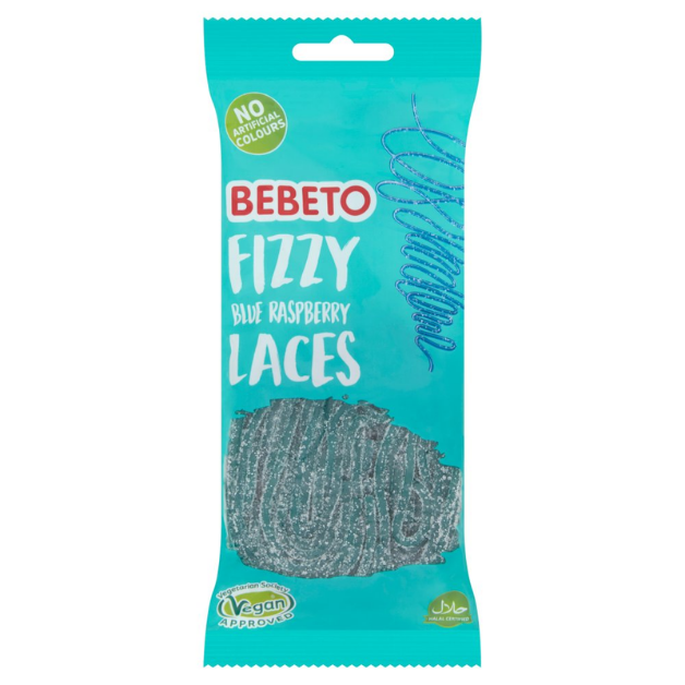 Bebeto Fizzy Blue Raspberry Laces PMP 1.00 160g - fmcgtrading.co.uk